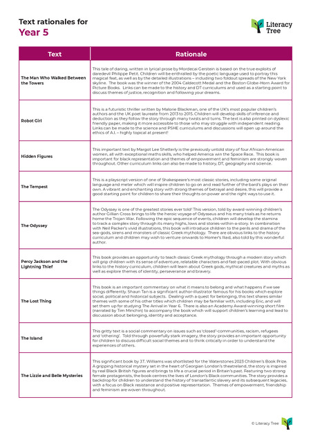 Text Rationales for Year 5