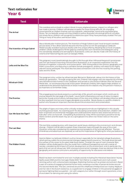Text Rationales for Year 6